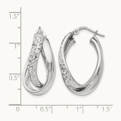 RH-plated Polished / Textured Fancy Hoop Earrings, Sterling Silver — Leslie's