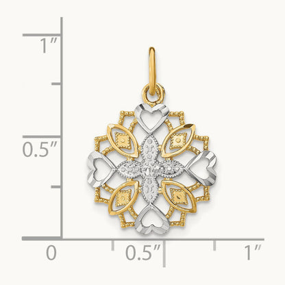 w/Rhodium Center Flower and Heart Charm, 14K