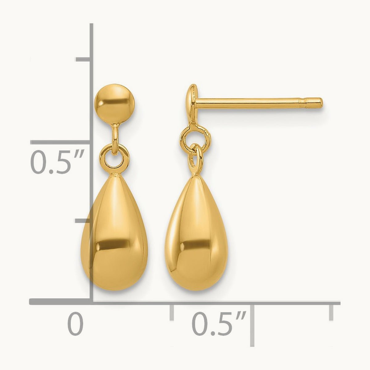 Polished Teardrop Dangle Earrings — 14K Yellow Gold
