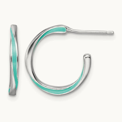 Rhodium-plated Aqua Enameled Hoop Earrings, Sterling Silver — Leslie's