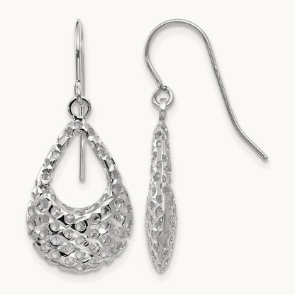 Textured Shepherd Hook Dangle Earrings, 10K White Gold — Leslie's