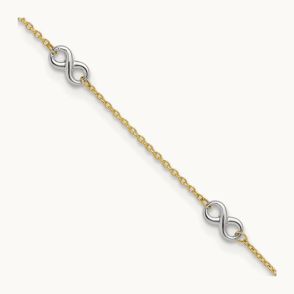 Polished Infinity 9in Plus 1in extension Anklet in 14K Yellow Gold