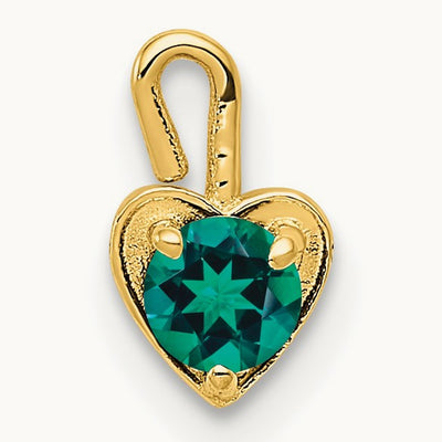 May Synthetic Birthstone Heart Charm — 14K Yellow Gold