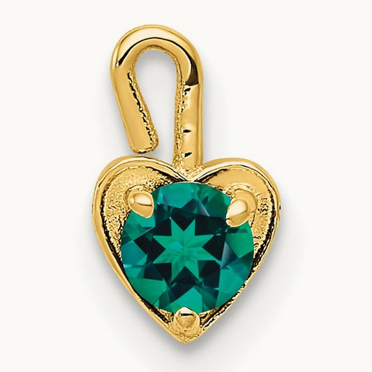 May Synthetic Birthstone Heart Charm — 14K Yellow Gold