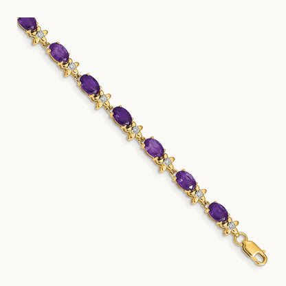 Floral Diamond and Amethyst Bracelet, 14K
