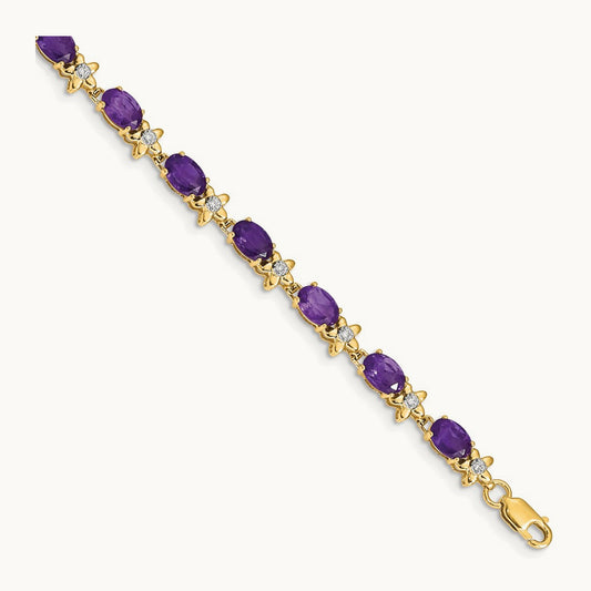 Floral Diamond and Amethyst Bracelet, 14K