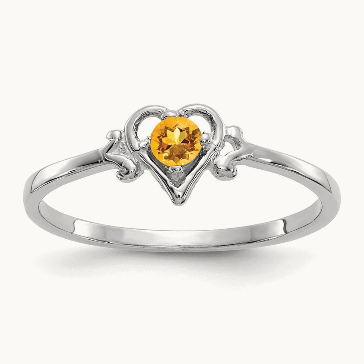 Citrine Birthstone Heart Ring — 14K White Gold, 7