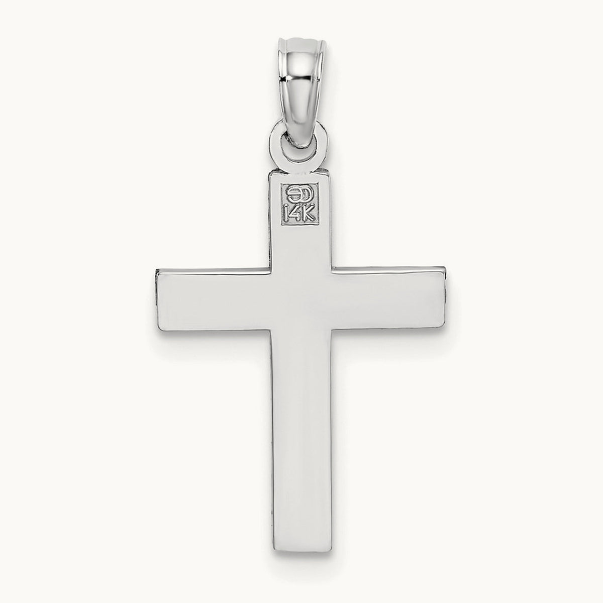 Diamond-cut Block Cross Charm — 14K White Gold
