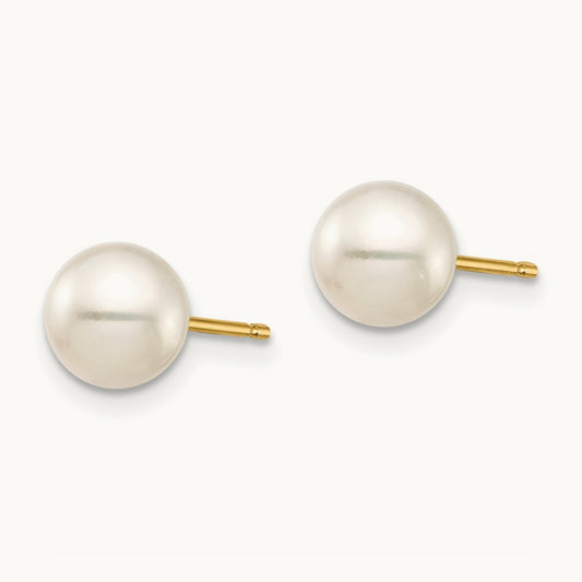 6- White & Black Round FWC Pearl 2 pair Stud Post Earrings Set, 7mm, 14K
