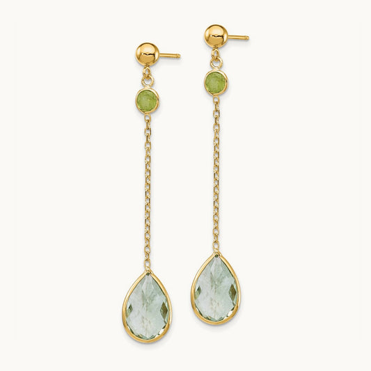 Peridot and Green Quartz Post Earrings, 14K