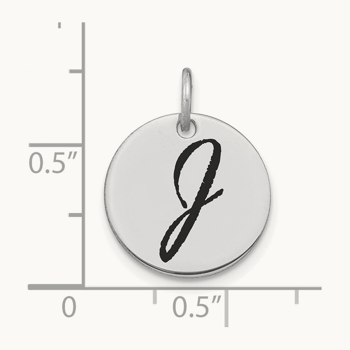 Polished Black Enamel Initial Disk Charm — 14K White Gold, J