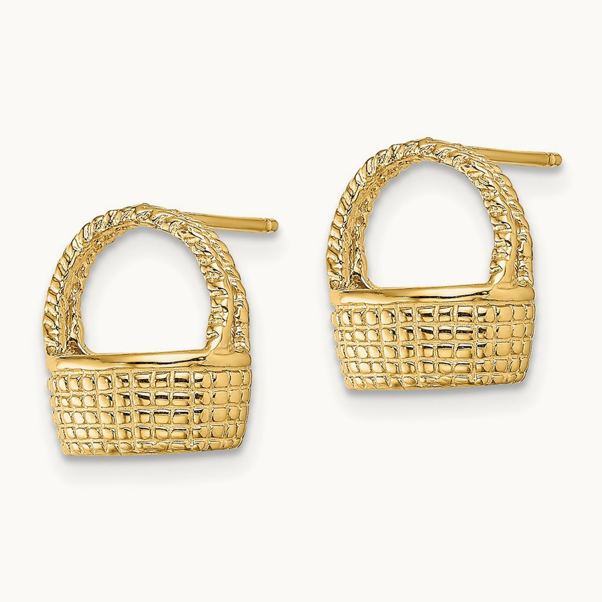 Basket Flat Back Post Earrings, 14K