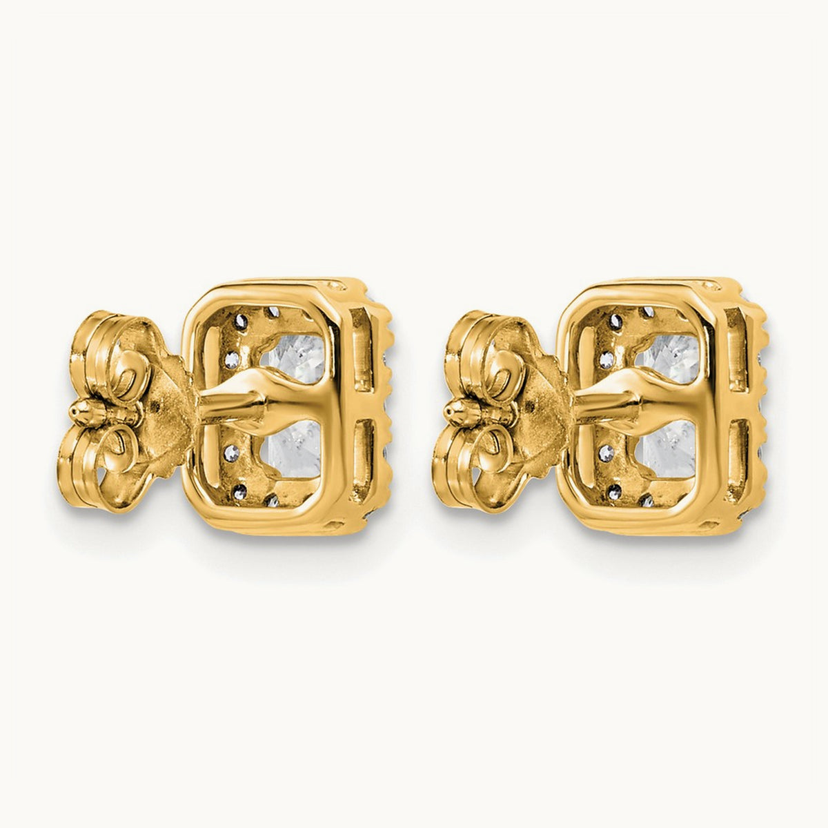 Radiant Halo Post Earrings, 0.50-8.50 ct tw Lab-Grown Diamond — 7/8 ct, 14K Yellow Gold