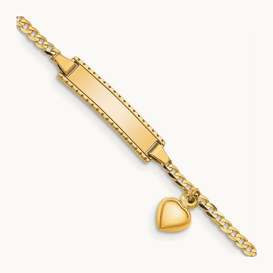 Children's Heart Dangle Curb Link ID Bracelet — 5.5mm
