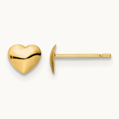 Polished Heart Post Stud Earrings — 14K Yellow Gold, 4.5mm