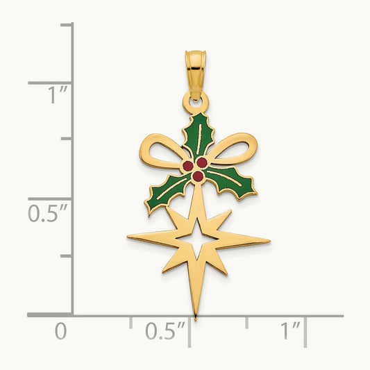 Epoxy Holly and North Star Pendant, 14K