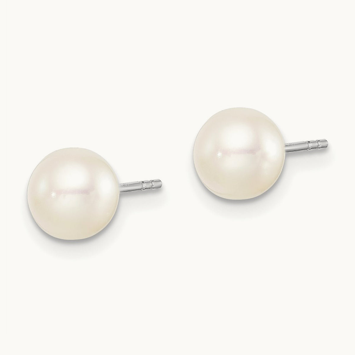 SS Madi K Rhod-plated 6- White Round FWC Pearl Stud Earrings, 7mm