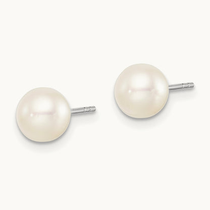 SS Madi K Rhod-plated 6- White Round FWC Pearl Stud Earrings, 7mm