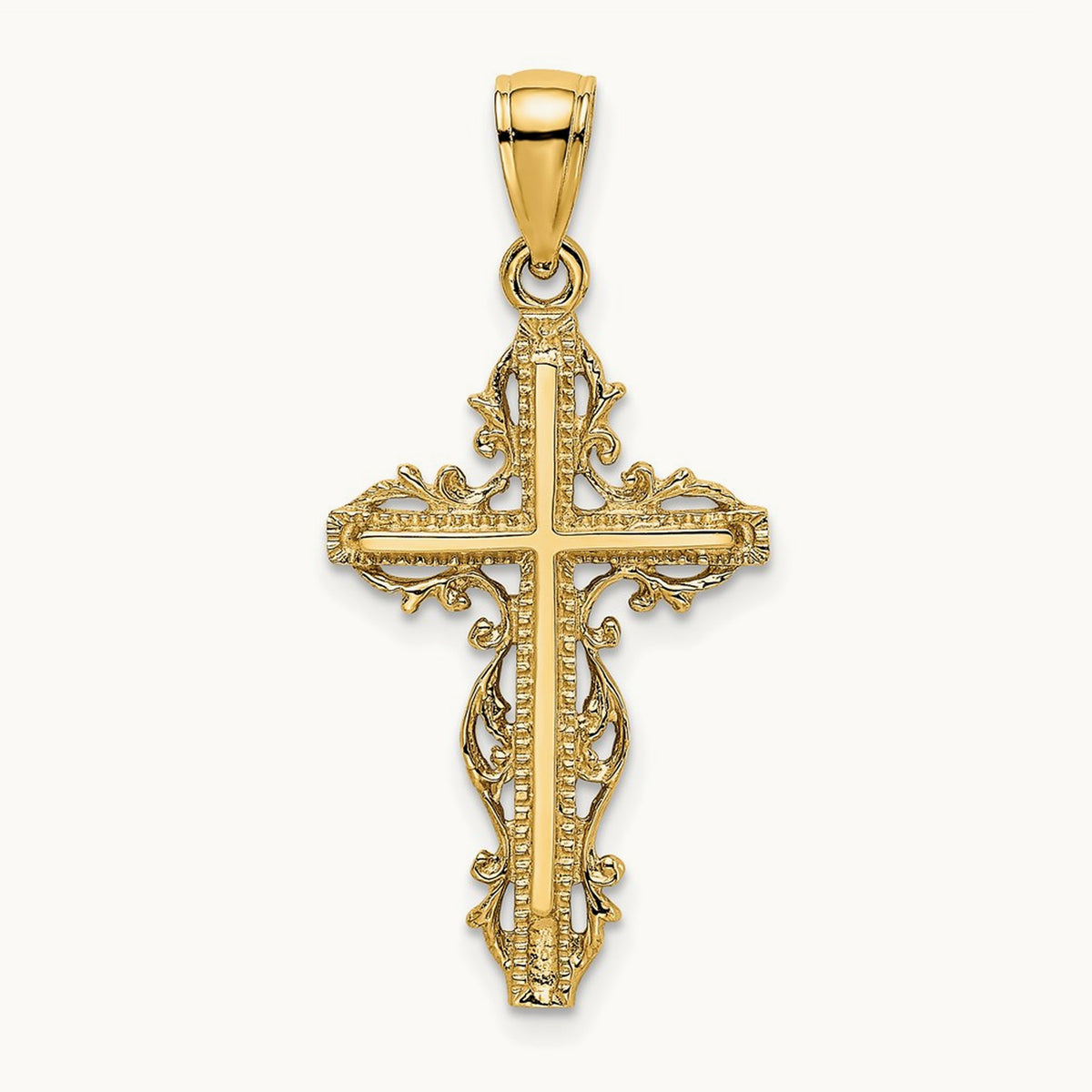 Cross with Lace Trim Charm — 14K Yellow Gold