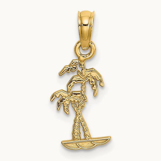 Texture Mini Double Palm Trees Charm, 14K