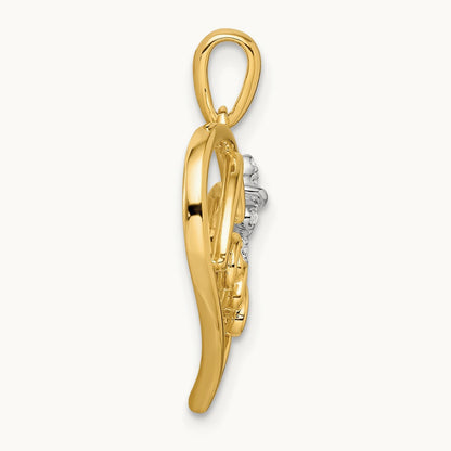Polished Heart with Bow Diamond Pendant, 14K Two-tone
