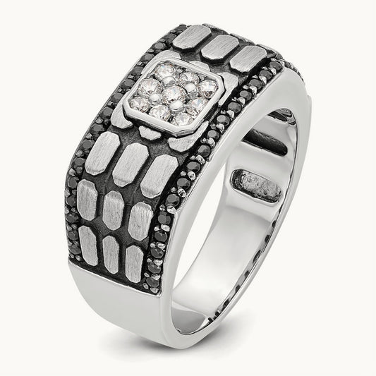 w/ Black RH IBGoodman Men's Textured Black/White Diamond Ring, 14K White Gold
