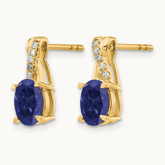 Created Sapphire and Diamond Earrings, 14K