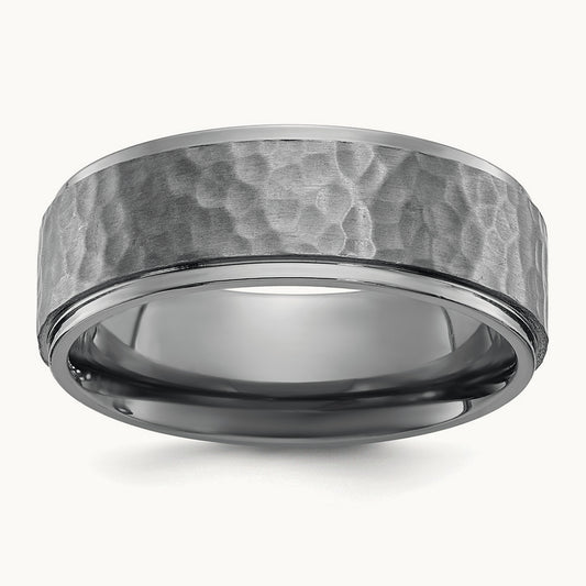 Tantalum Brushed and Polished Hammered Beveled Edge Band, 8mm