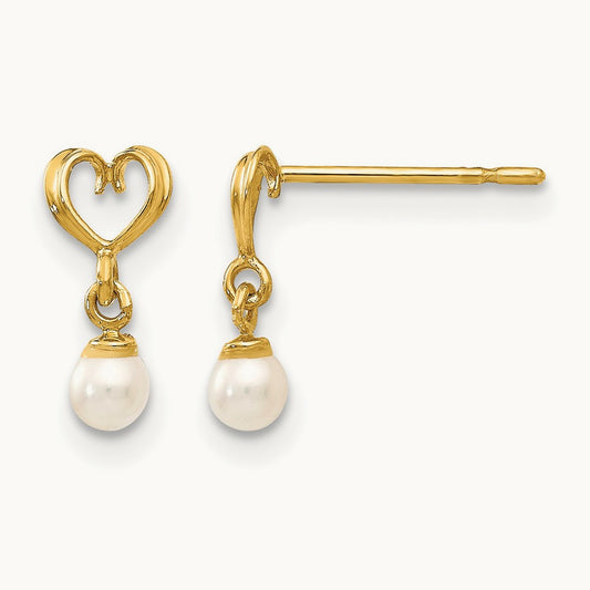 Madi K FW Cultured Pearl Heart Dangle Post Earrings, 14K