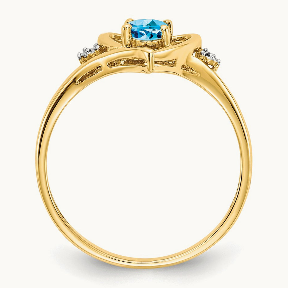 Blue Topaz and Diamond Heart Ring — 14K Yellow Gold, 7