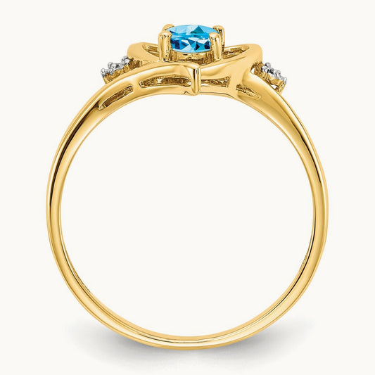 Blue Topaz and Diamond Heart Ring — 14K Yellow Gold, 7