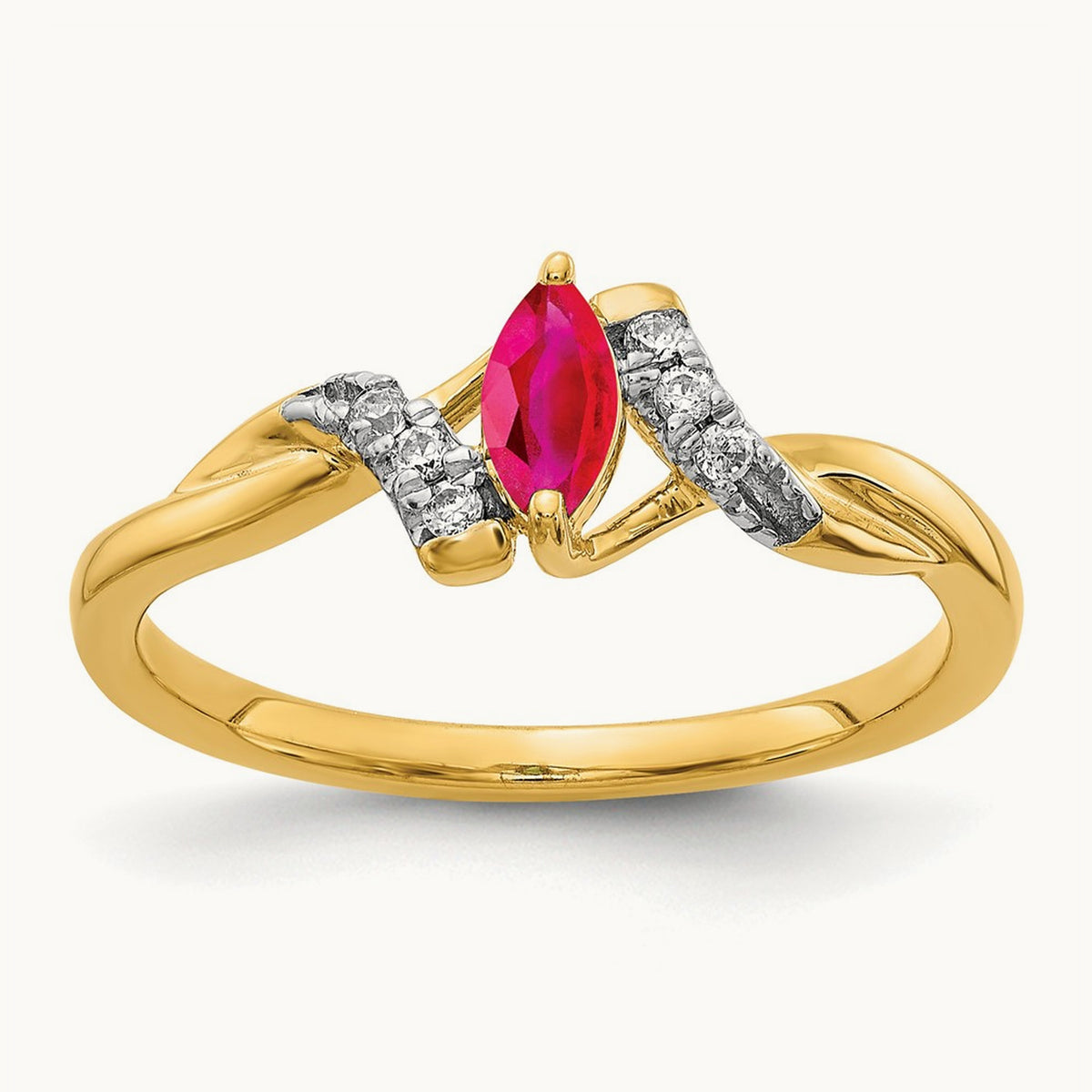 Diamond and Marquise Ruby Ring — 14K Yellow Gold