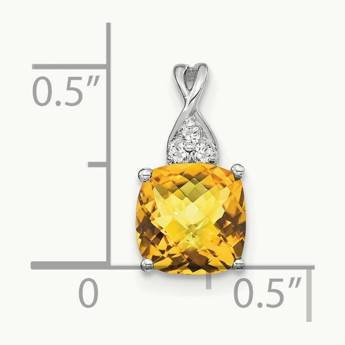 Checkerboard Citrine and Diamond Pendant — 14K White Gold