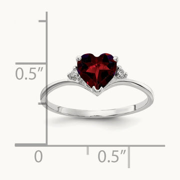 Heart Garnet A Diamond ring, 6mm, 14K White Gold