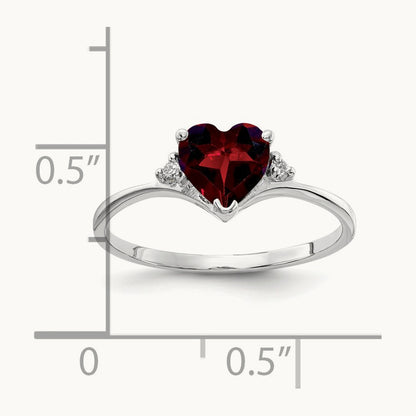 Heart Garnet A Diamond ring, 6mm, 14K White Gold