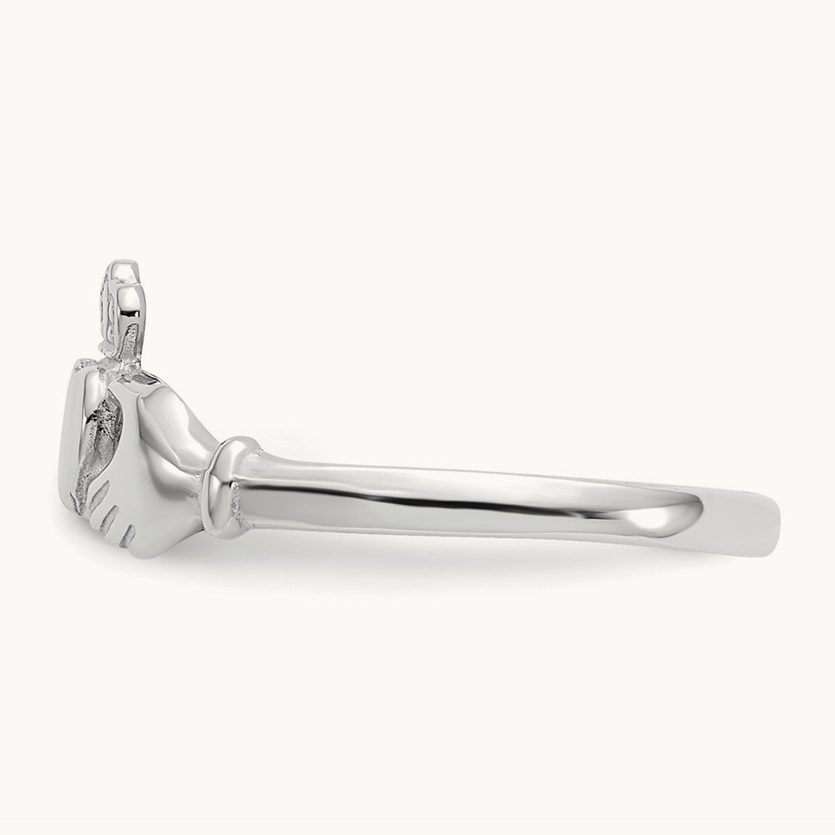 Polished and Satin Claddagh Ring, 14K White Gold