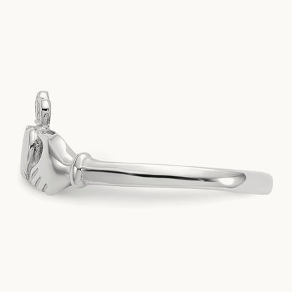 Polished and Satin Claddagh Ring, 14K White Gold