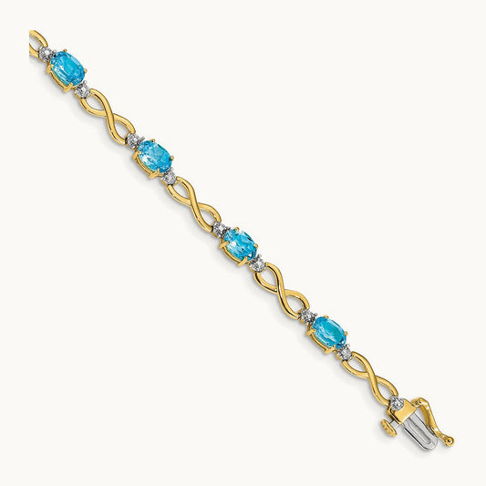 Blue Topaz and Diamond Infinity Bracelet, 14K
