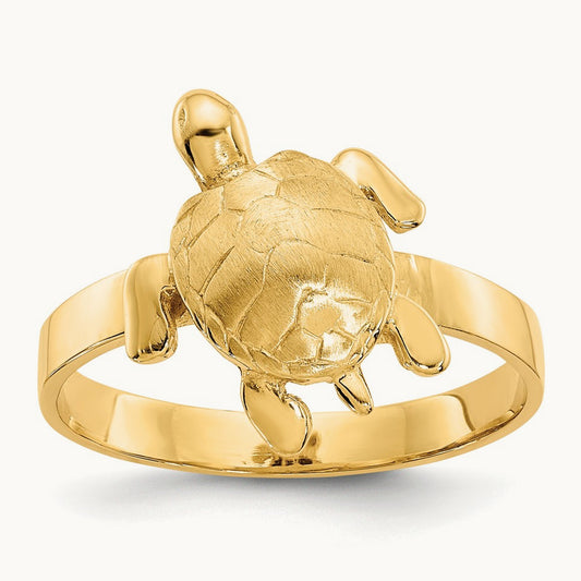 Polished / Textured Sea Turtle Ring, 14K Gold
