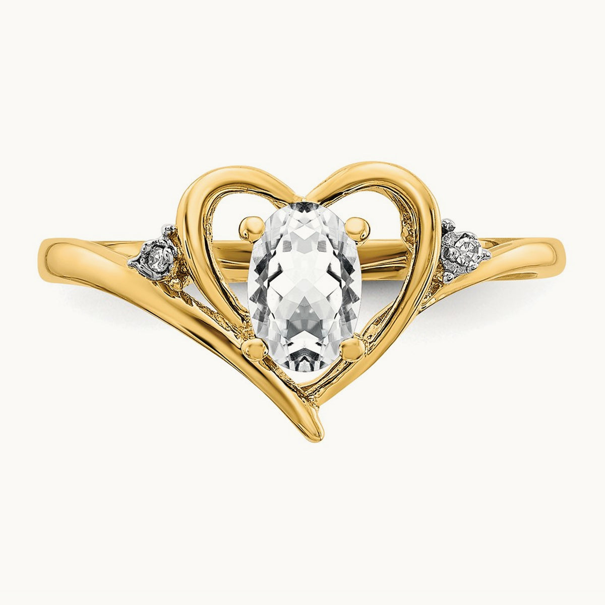 Topaz and Diamond Heart Ring — 14K Yellow Gold, 7