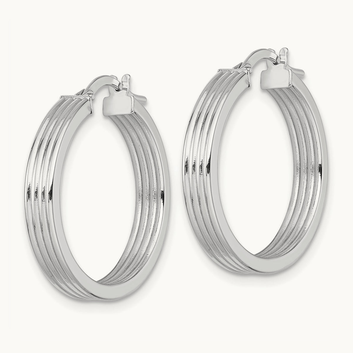 Polished Grooved Hoop Earrings — 14K White Gold, 24mm