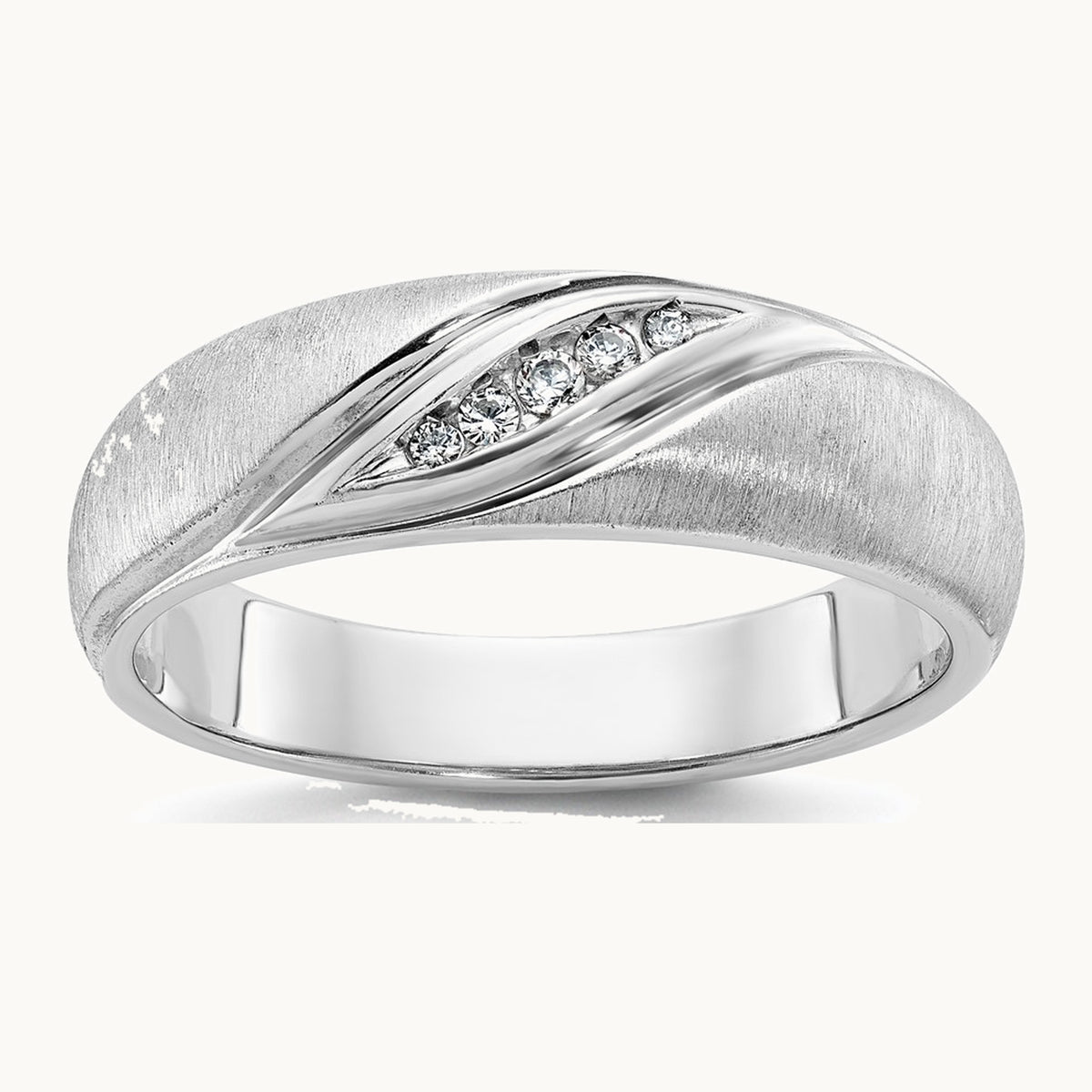 IBGoodman 14K White Gold Men's Polished and Satin 1/15 Carat AA Quality Diamond Ring