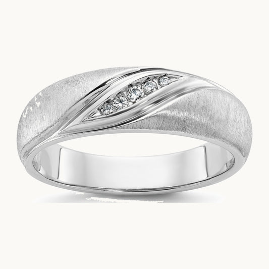 IBGoodman 14K White Gold Men's Polished and Satin 1/15 Carat AA Quality Diamond Ring
