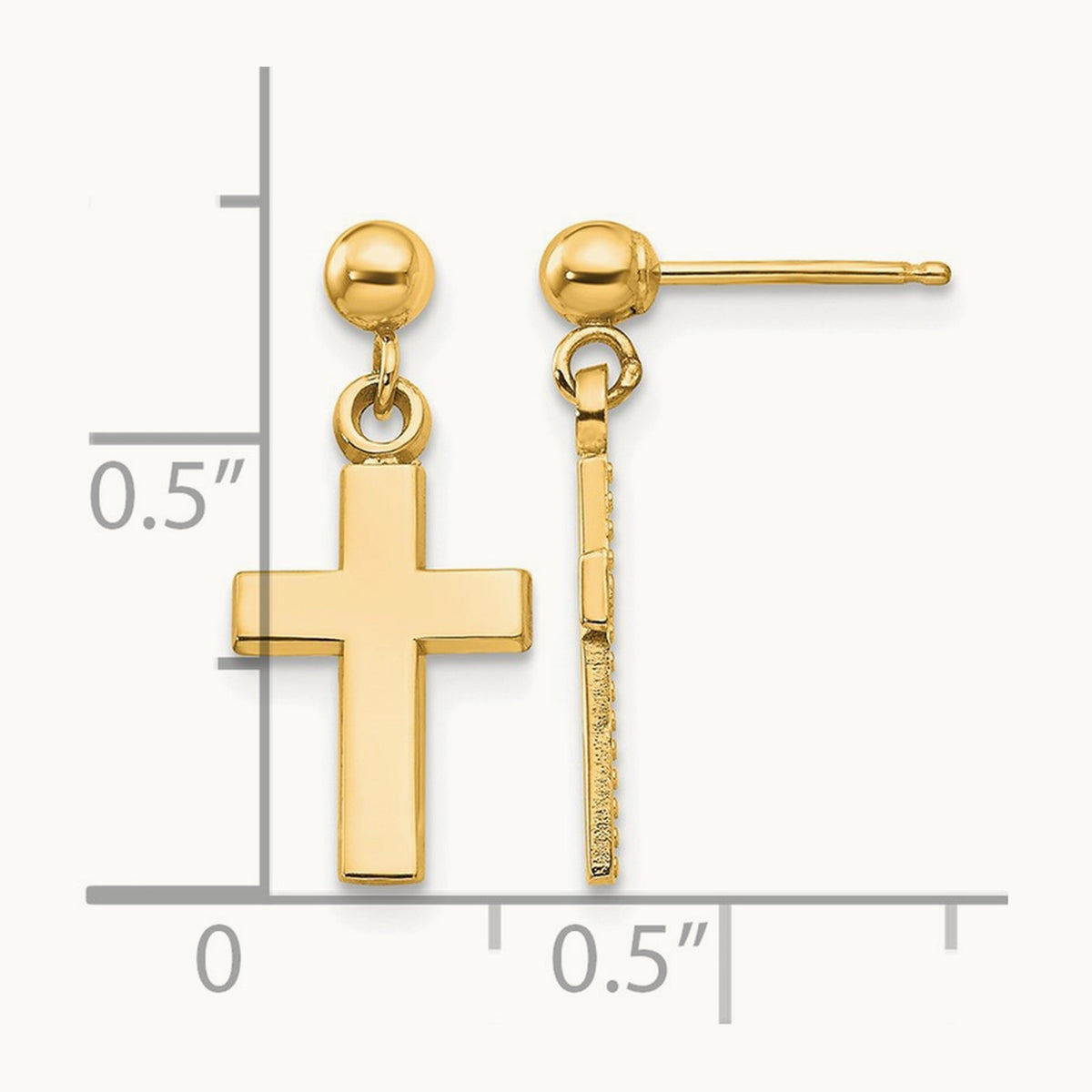 Polished Cross Earrings — 14K Yellow Gold, 18.5mm
