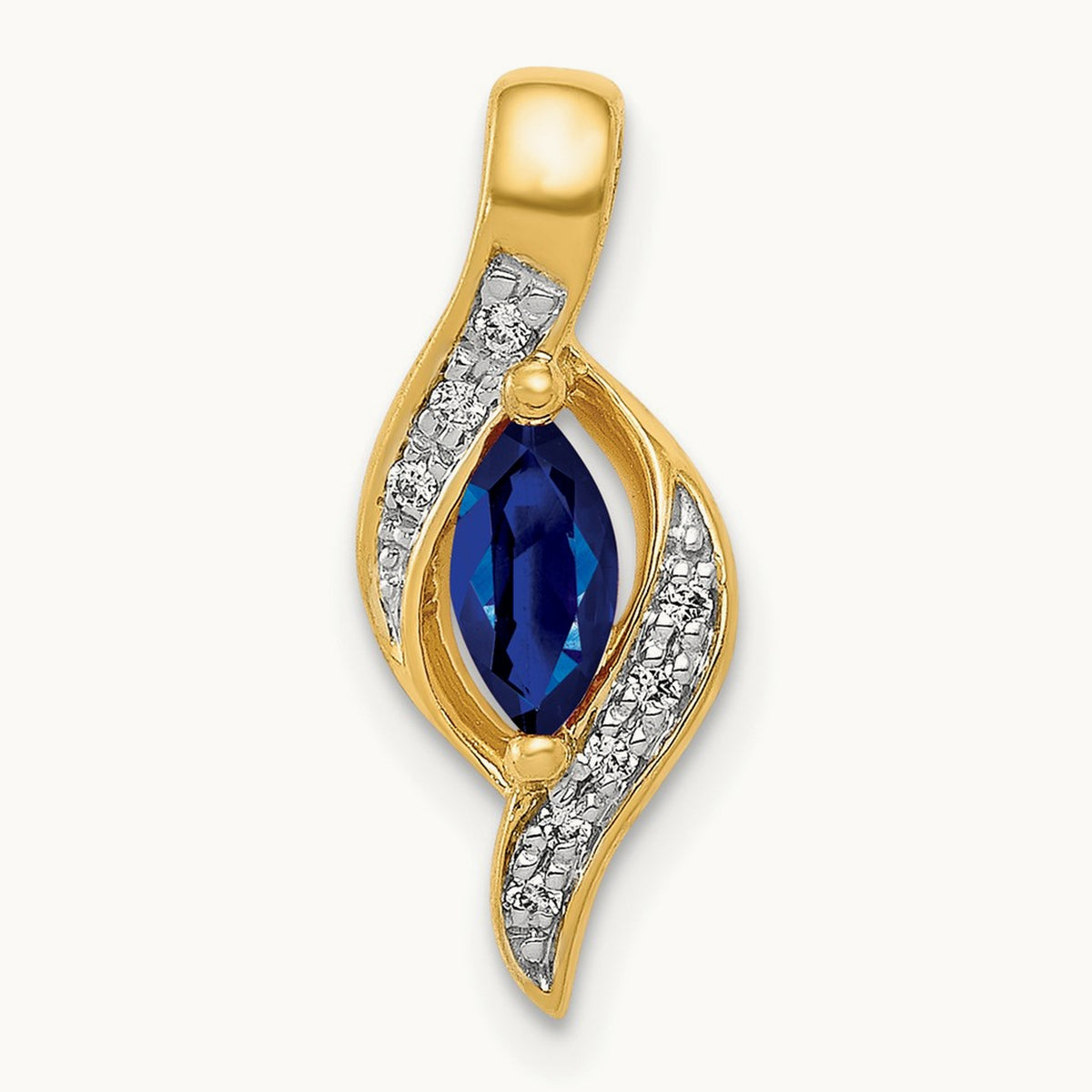 Diamond and Marquise .29 Sapphire Pendant — 14K Yellow Gold