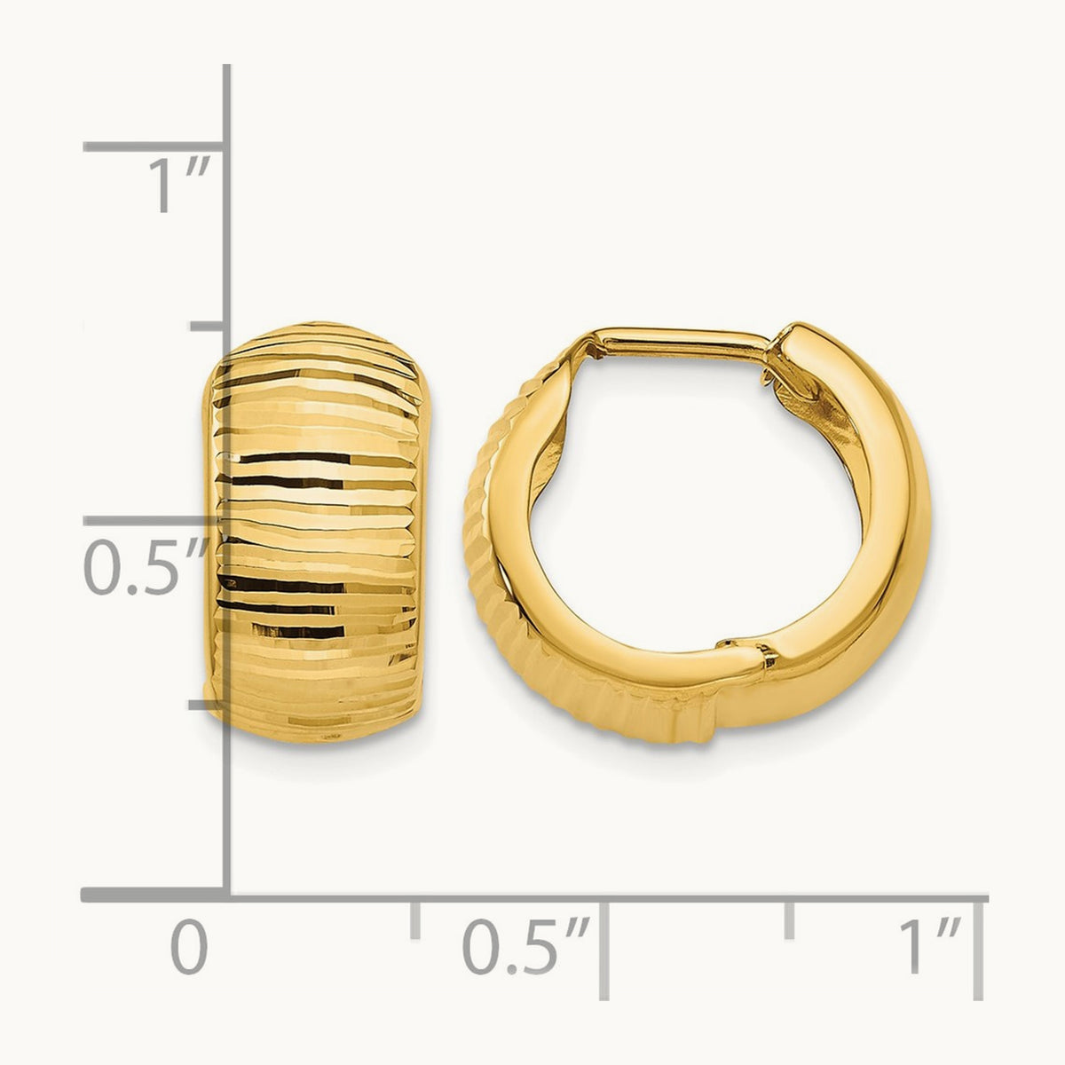 Textured and Polished Hinged Hoop Earrings — 14K Yellow Gold