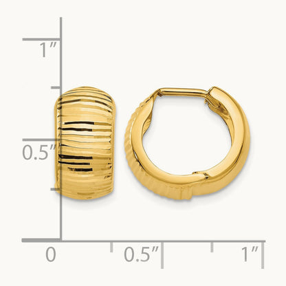 Textured and Polished Hinged Hoop Earrings — 14K Yellow Gold