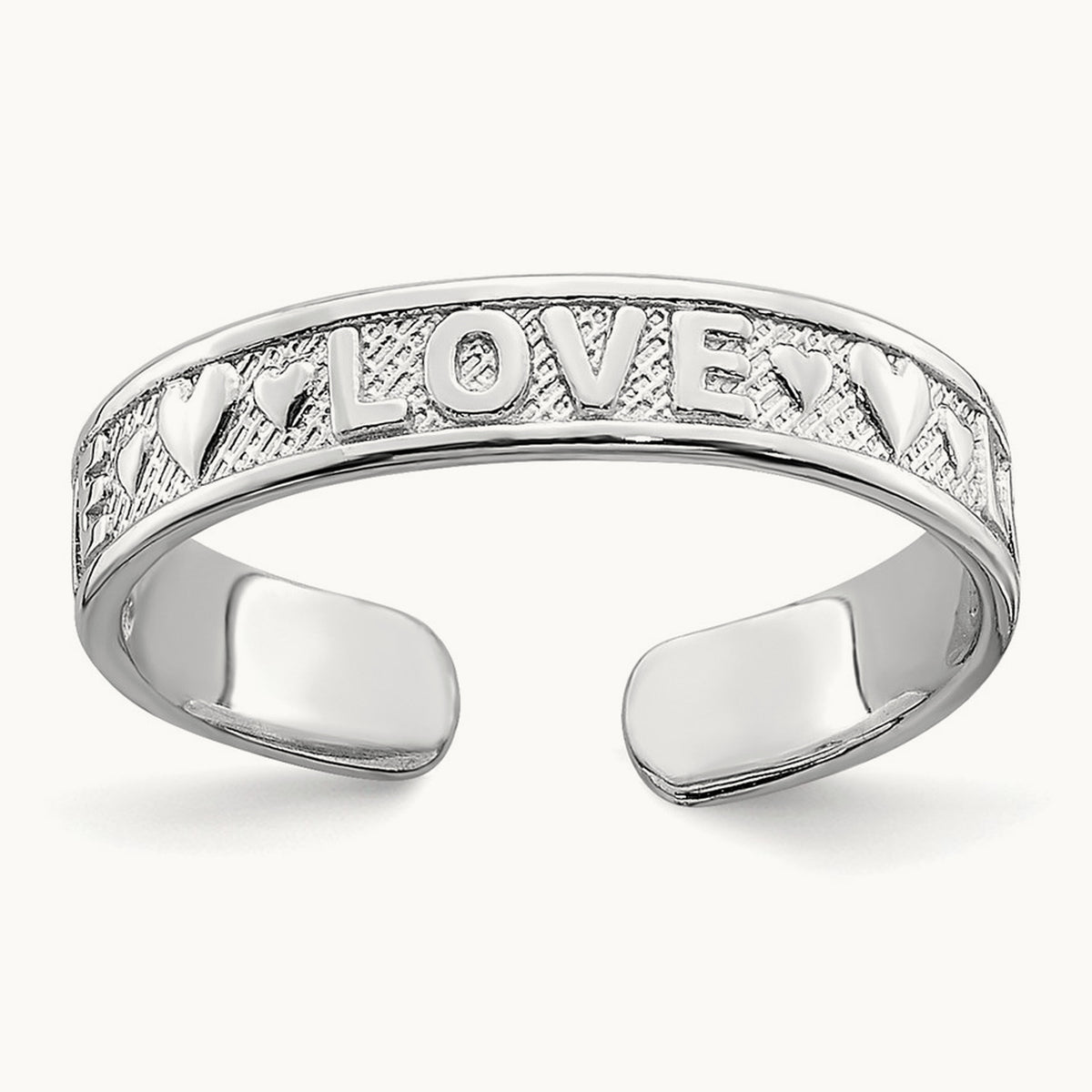 Polished LOVE and Hearts Toe Ring — 14K White Gold