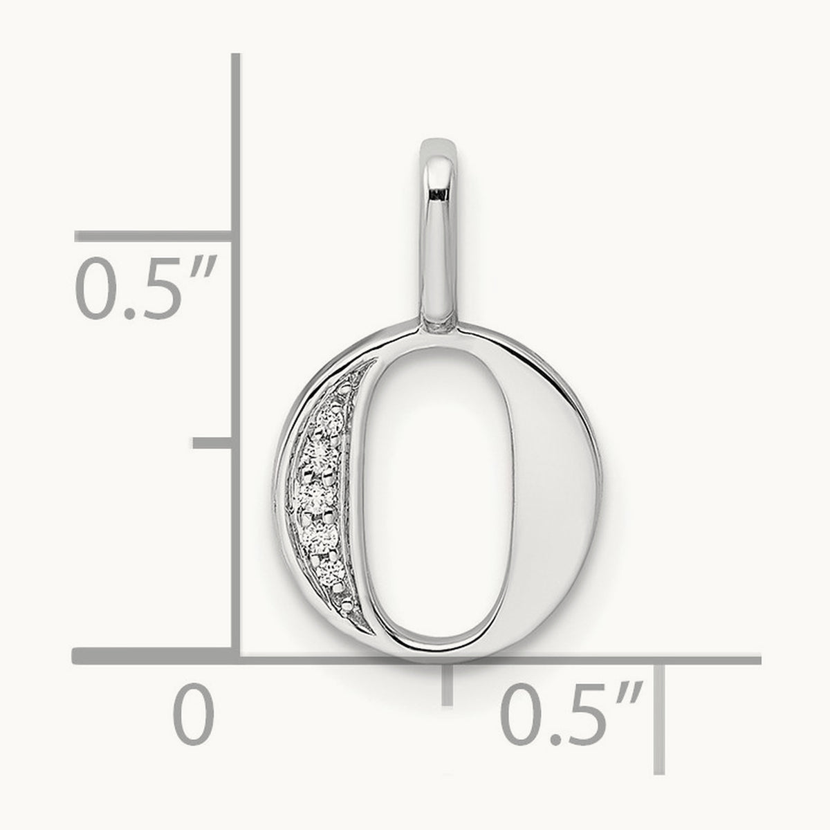 Diamond Letter O Initial Pendant, 14K White Gold