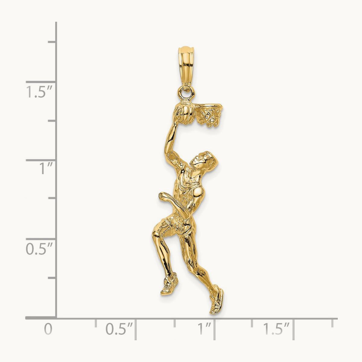 3-D Basketball Player w/Ball and Partial Hoop Charm, 14K